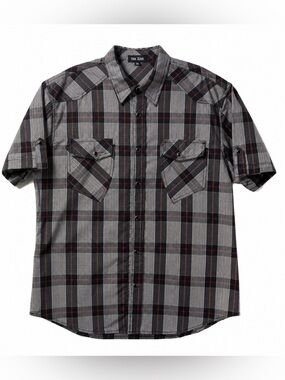 TOOL JEANS,RED,BLACK & WHITE PLAD,SHORT SLEEVE,MEN,SNAP FRONT SHIRT.SIZE-2XL.